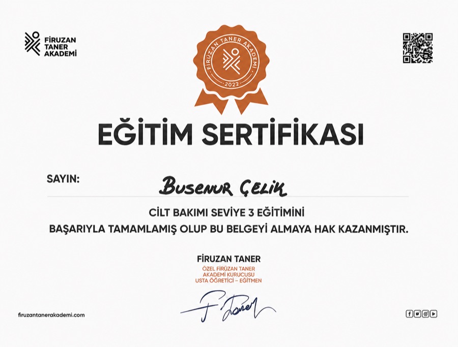 Sertifikalarımız - Cilt Bakımı Uzmanlık Belgesi Samsun Atakum