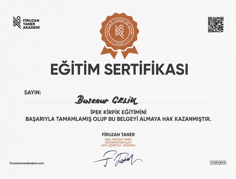 Sertifikalarımız - İpek Kirpik Uzmanlık Belgesi Samsun Atakum