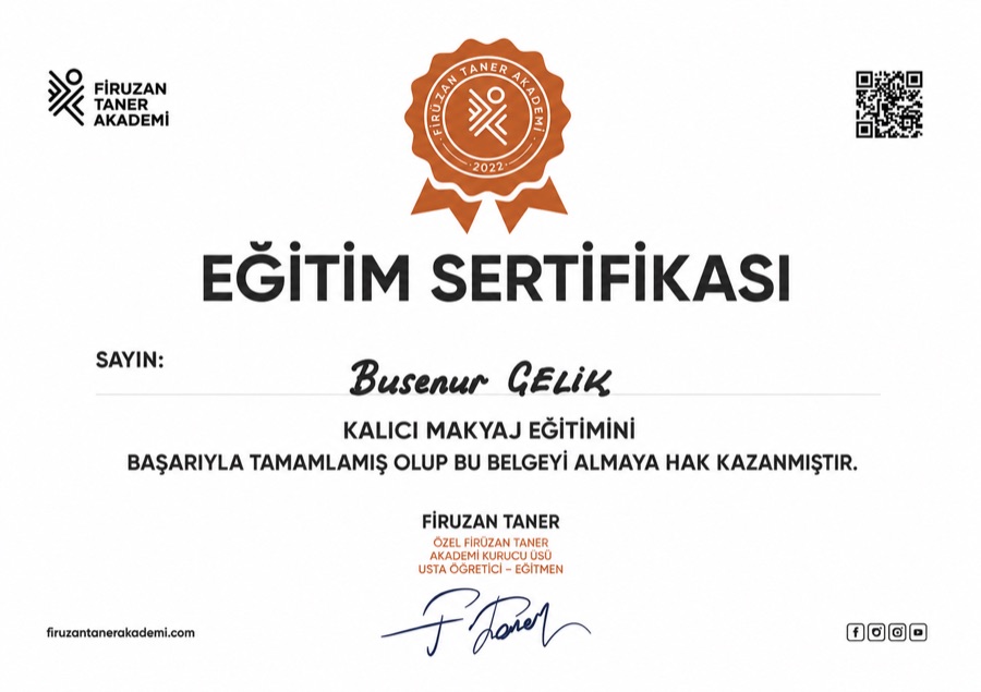 Sertifikalarımız - Kalıcı Makyaj Uzmanlık Belgesi Samsun Atakum